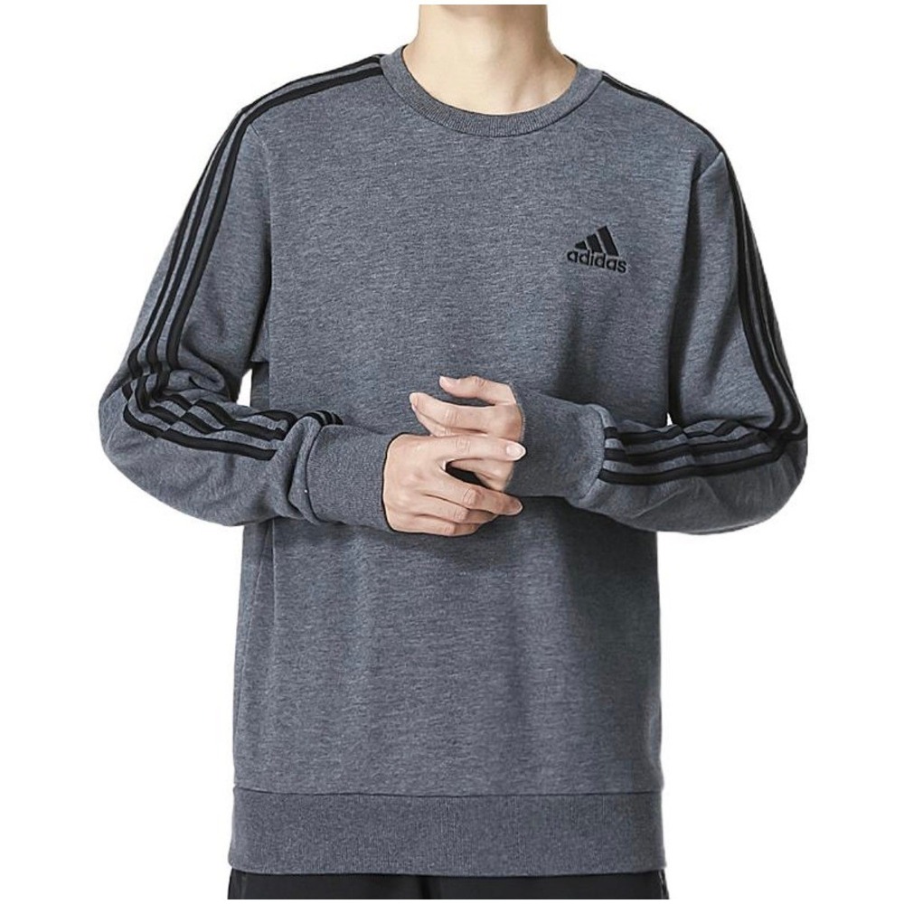 Adidas Essentials 3-Stripes‎ Crewneck Sweatshirt Mens Large Grey Fleece Pullover